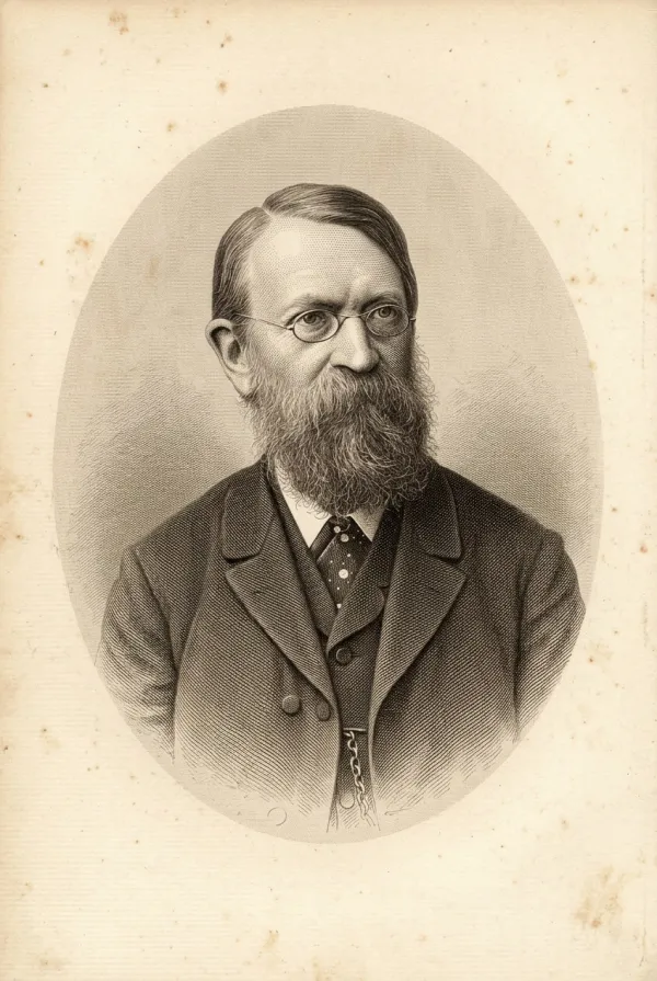 Antique sepia engraved oval-vignette portrait of Ernst Mach, bearded and bespectacled