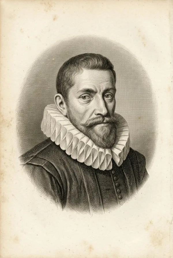Antique engraved oval-vignette portrait of Willebrord Snell in a 17th-century ruff